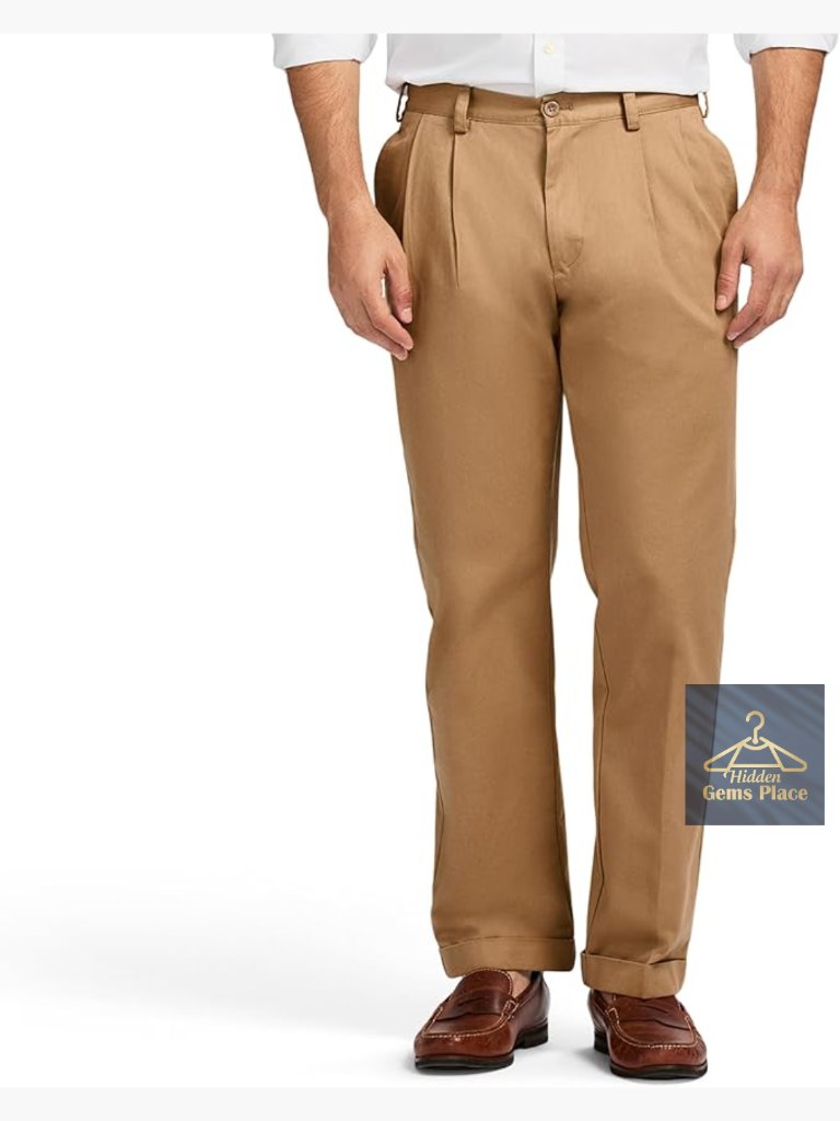 Double Pleated Classic Fit Chino Pants For Men - Wrinkle-Free Cotton